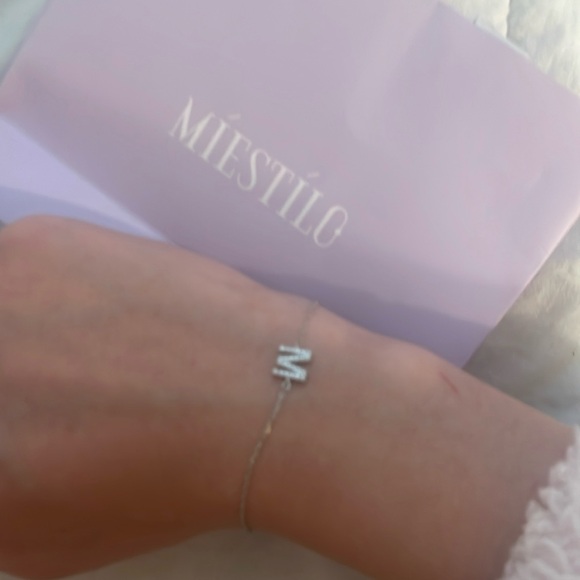 real sterling silver M charm bracelet - Picture 1 of 2